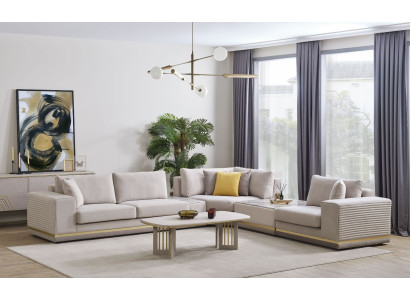 Woonkamer Lichtbeige L-vormige hoekbank Moderne stoffen bankmeubels