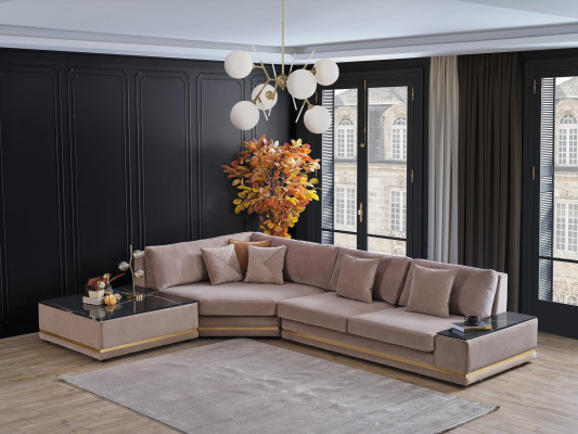 Beige L-vormig designer hoekbank gestoffeerde woonlandschap Luxe bank