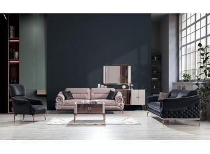 Stijlvolle woonkamer set ontwerper driezitsbank fauteuil salontafel