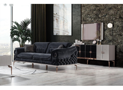 Zwart woonkamer set Exclusieve bankbekleding Fauteuil RTV-laag dressoir