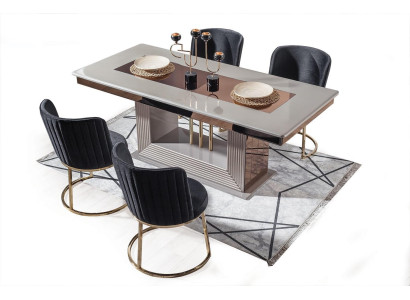Stijlvolle eetkamerset Rechthoekige eettafel 4x zwarte gestoffeerde stoelen