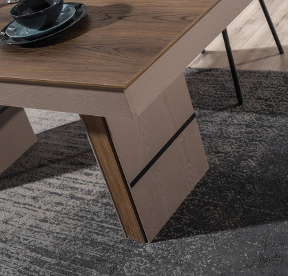 Bruine eetkamerset Luxe Verstelbare eettafel 4x textiel stoelen