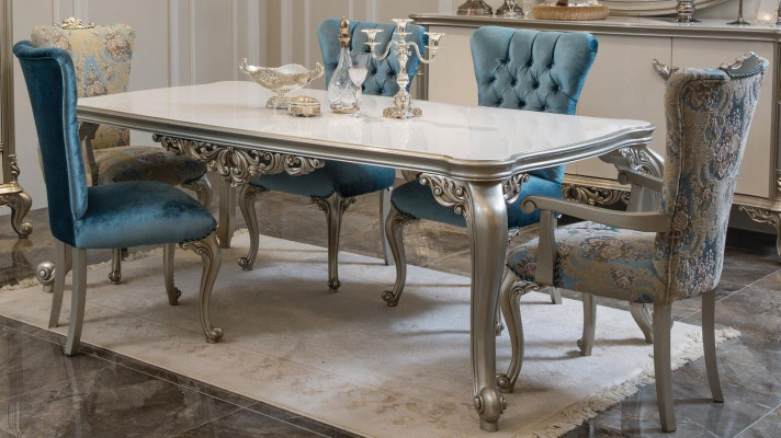 Volledige set eettafel 6 stoelen eetkamer eetgroep houten set 7-delig. Barok