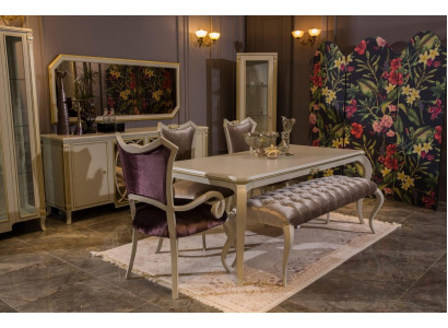 Ontwerp eetkamerset 8-delig Eettafel Stoel Commode Vitrine Kruk Hout