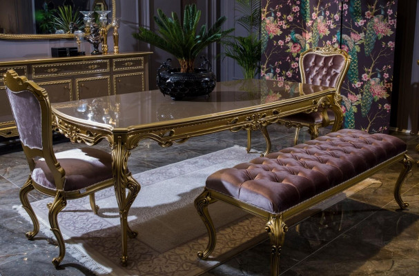 Klassieke eetkamerset tafel stoel set dressoir spiegel kruk 6-delig