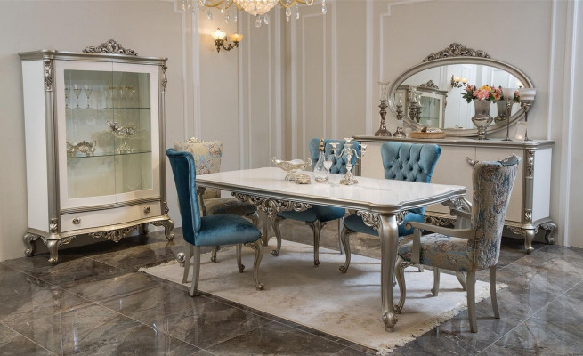 Eetkamer set inrichting vitrinekast tafel 6x stoel commode spiegel Art Deco 10-delig