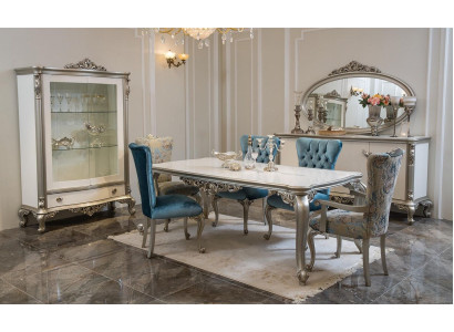 Eetkamer set inrichting vitrinekast tafel 6x stoel commode spiegel Art Deco 10-delig