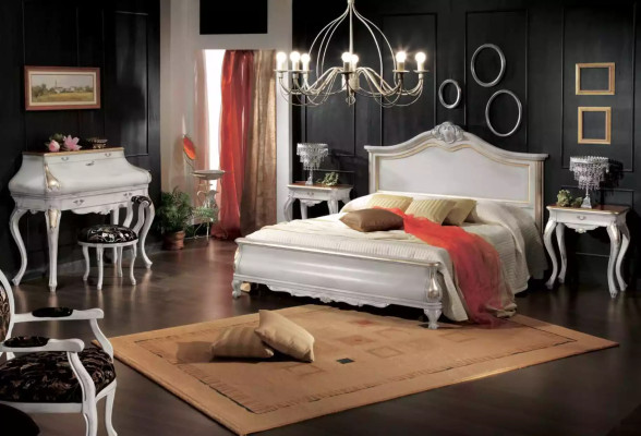 Witte slaapkamermeubels 2x nachtkastjes kaptafel modern bed 4-delig
