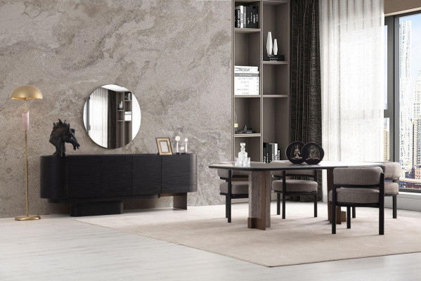 Designer eetkamerset, eettafel 6x stoelen dressoir spiegel 9-delig.