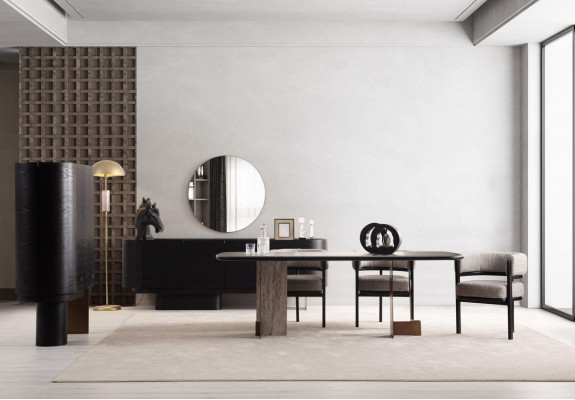 Designer eetkamerset, eettafel 6x stoelen dressoir spiegel 9-delig.