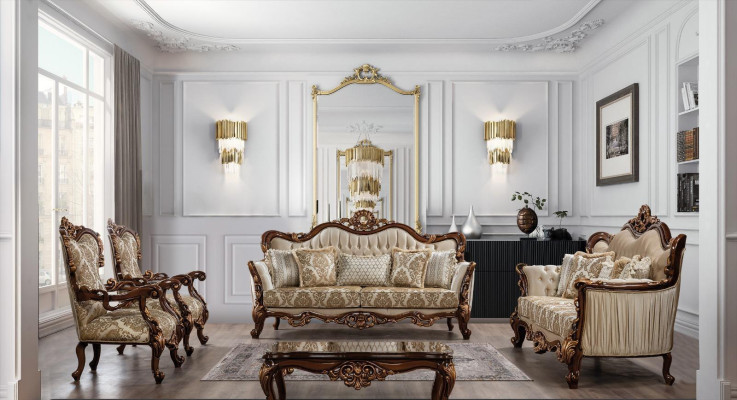 Chesterfield bankstel met salontafel, bankstel bekleding 5-delige set.