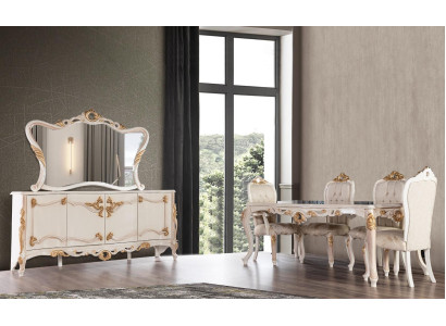 Eettafel set groep eetkamer tafel stoel set dressoir spiegel 6-delig