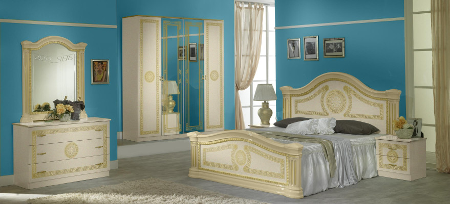 Luxe slaapkamer Klassiek houten bed Nachtkastje 6-delige designmeubels