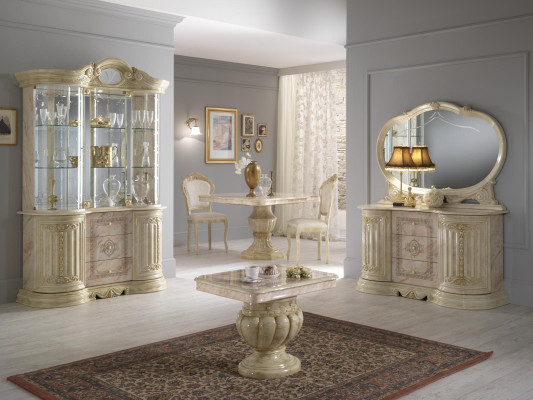 Luxe woon-eetkamer set 2-delig dressoir Klassieke vitrinekast Tafel