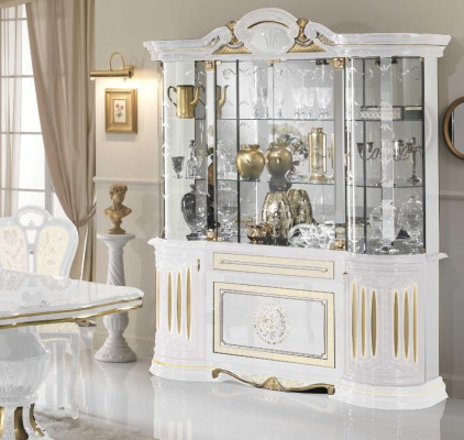 Vitrine Italiaanse meubels Woonkamerkast Wit Goud Glazen vitrinekasten Nieuw