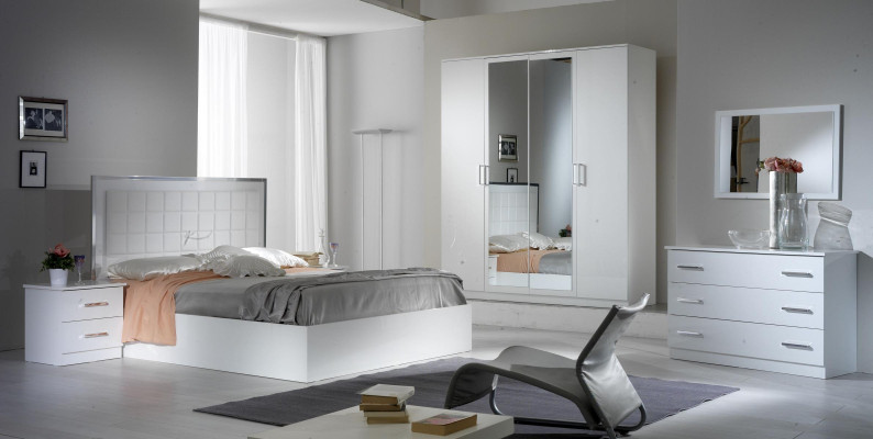 Bed 2x Nightstand 3 pcs. Bedroom Set Design Modern Luxury Bed Group New