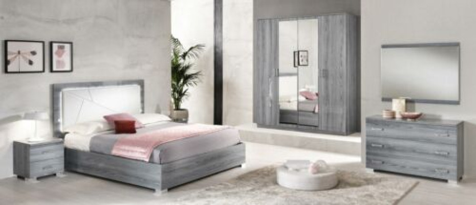 Slaapkamer set Bed 2x nachtkastje Commode Spiegel Kledingkast 6-delig meubel
