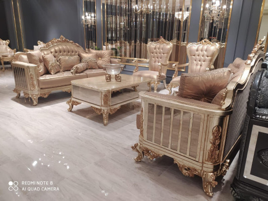 Klassieke Barok Rococo Chesterfield 5-delige salontafel Beige Sofa Meubels