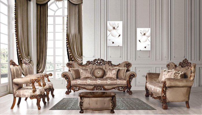 Klassieke woonkamer bankstel stoffenset fluweel 5-delig bank sofa