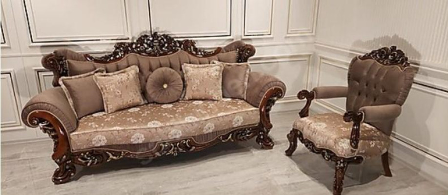 Klassieke woonkamer bankstel stoffenset fluweel 5-delig bank sofa