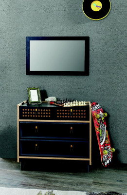 Jongerenkamer ladekast met spiegel luxe console dressoir blauwe meubels