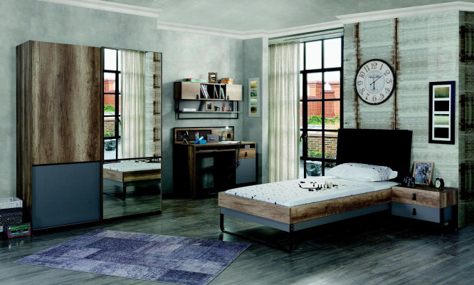 Bed tienerkamer kinderkamer ontwerp meubels bedden slaapkamer bruin