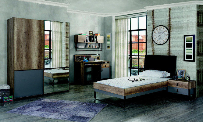 Ontwerper tienerkamer slaapkamer bed nachtkastje bureau 3-delig.