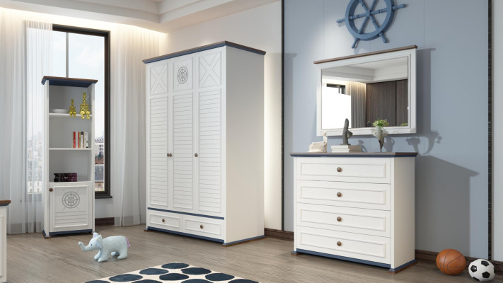Jongerenkamer Compleet Eenpersoonsbed Garderobekast Commode met Spiegel Ontwerp 6-delig