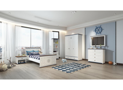 Kinderkamerset Bed Nachtkastje Kledingkast Commode Slaapkamer 6-delig.