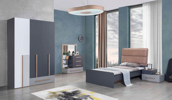 Kinderkamerset Bed Nachtkastje Jeugdkamer Modern Design 6-delig.