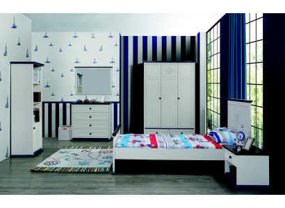 Kinderkamer Compleet Set Bed Nachtkastje Kledingkast Commode Spiegel 6-delig