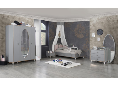 Kinderslaapkamer ontwerpset Bed Nachtkastje Commode Kledingkast 4-delig.