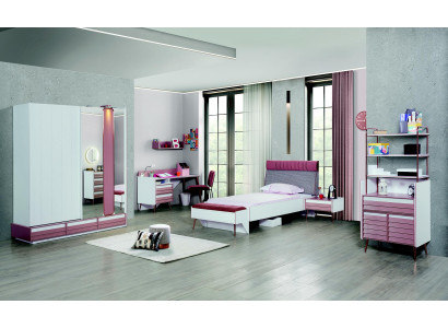 Kinderkamer set 7-delig Luxe bed Nachtkastje Commode Kledingkast Wandplank