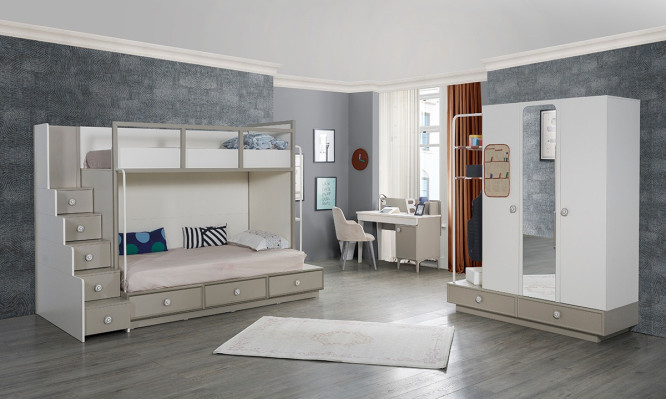 Kinderkamer Slaapkamer Set Houten Meubels Stapelbed Hoogslaper Tafel 3-delig