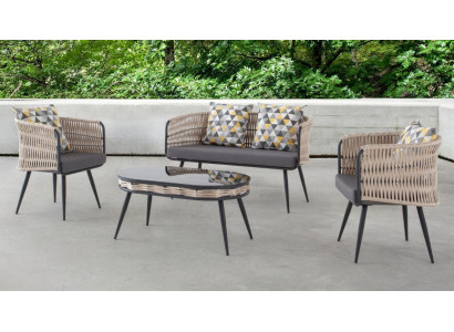 Tuinmeubelen loungeset tafel kruk fauteuil veranda zitgroepen 4-delig.