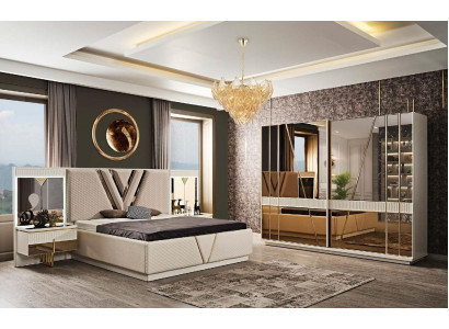 Slaapkamer 4-delig set Gestoffeerd Bed 2x Nachtkastjes Kledingkast Luxe