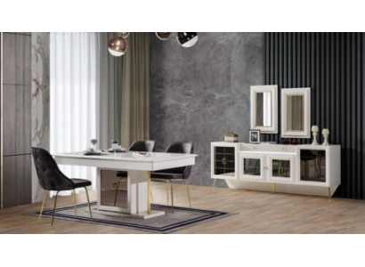 Compleet set eettafel 6x stoelen eetkamerset eetgroep houten tafel 9-delig