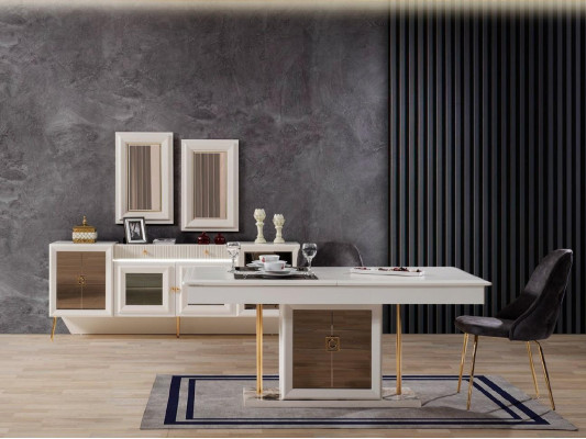 Compleet set eettafel 6x stoelen eetkamerset eetgroep houten tafel 9-delig