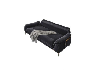 Ontwerp Chesterfield woonkamerbank van 3 zits van textiel in het zwart.