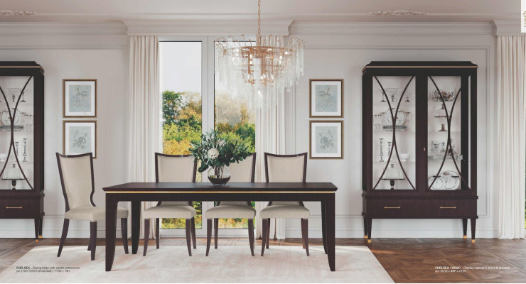 Garnituur Eetkamer Eettafel Uittrekbaar Stoelen Dressoir Vitrine Set 7-delig