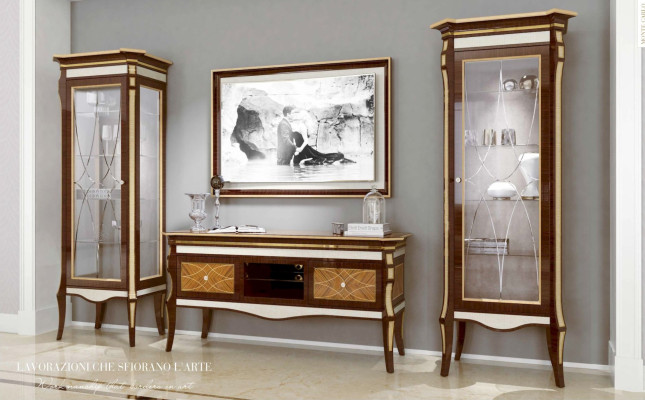 Garnituur Woonkamer TV-standaard Bruin RTV Lowboard Vitrine Set 3-delig