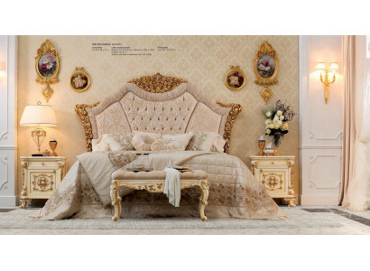 Garnituur Slaapkamer Bed Nachtkastje Kruk Luxe Tweepersoonsbed Beige