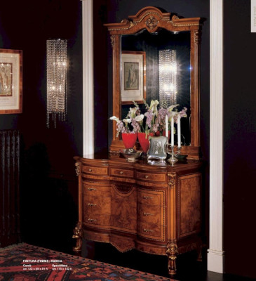Groep dressoir spiegel kaptafel consoletafel bruin luxe houtset