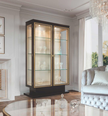 Vitrine kasten Vitrines Luxe kast Woonkamer Hout Glas Zwart