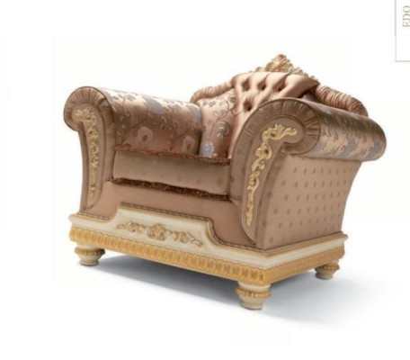 Fauteuil Luxe Tissu 1 Place Mobilier de Salon Beige Baroque Bois