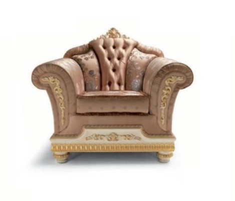 Fauteuil Luxe Tissu 1 Place Mobilier de Salon Beige Baroque Bois