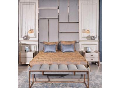 Luxe slaapkamer set met tweepersoonsbed, nachtkastjes 5-delig beige.