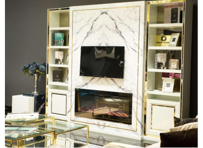 Woonwand RTV Lowboard TV-standaard Wit Luxe Goud Vittinen Hout Modern