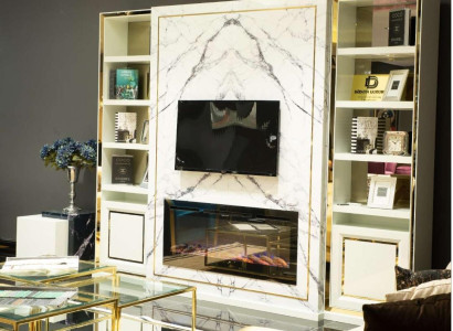 Woonwand RTV Lowboard TV-standaard Wit Luxe Goud Vittinen Hout Modern