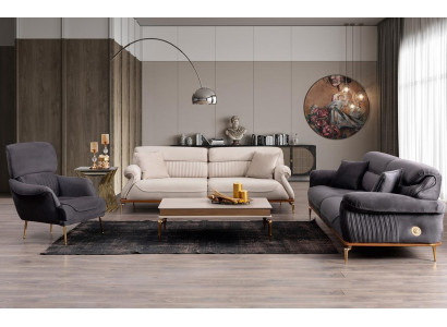 Moderne woonkamerset bestaande uit 2x 3-zitsbanken en fauteuil 3-delig.